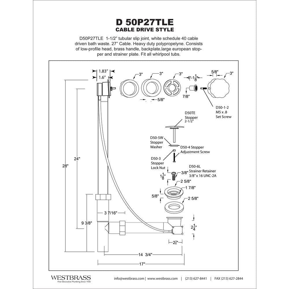 Westbrass 27 in. PVC Tubular Low Profile Cable Drive Drain Kit in Polished Chrome (2)