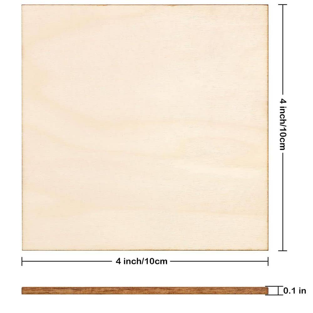 Afoxsos 1/8 in. x 4 in. x 4 in. Plywood Square Wood Pieces Project Panel 50-Pack for Crafts, Painting, DIY Supplies (3)