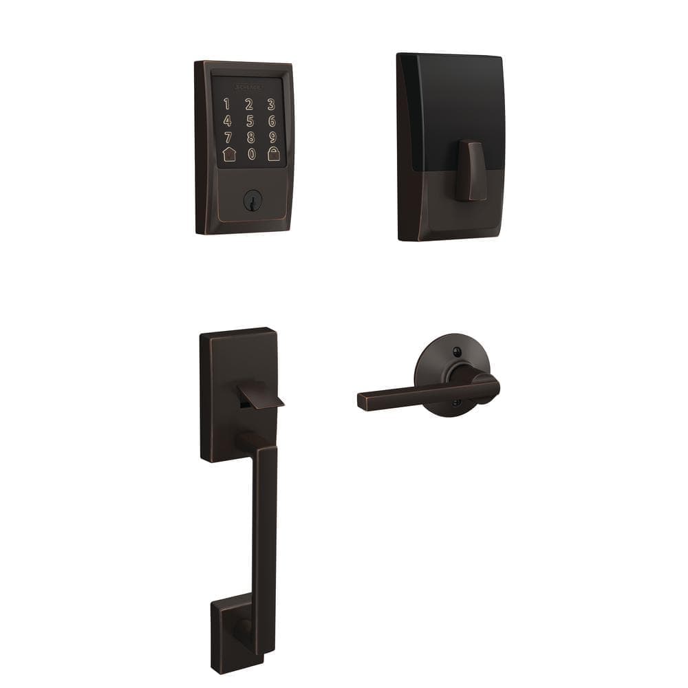 Schlage Century Encode Smart Wi-Fi Deadbolt with Alarm and Century Handleset and Latitude Handle
