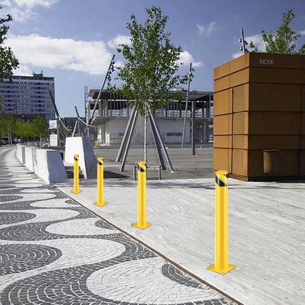 Amucolo 36 in. x 4.5 in. Yellow Powder Coated Steel Safety Bollard Post Parking Bollard Driveaway Barrier (3-Pieces) (2)