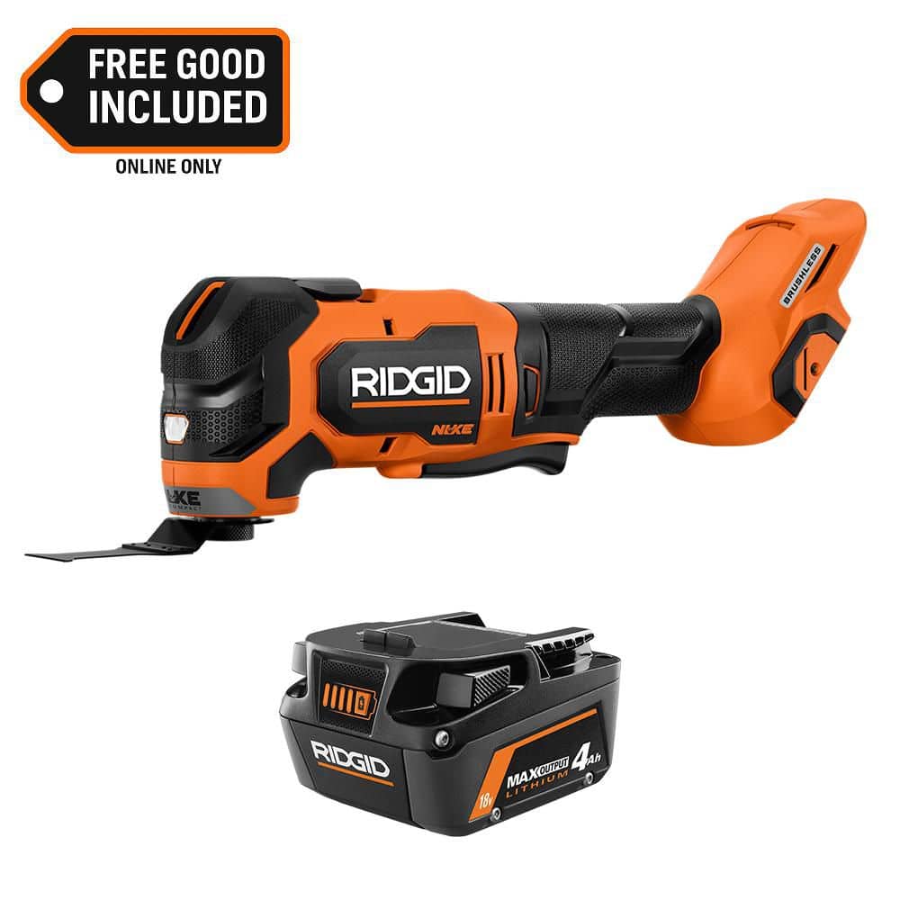RIDGID 18V NUKE SubCompact Brushless Cordless Multi-Tool with FREE 18V 4.0 Ah MAX Output Lithium-Ion Battery (1)