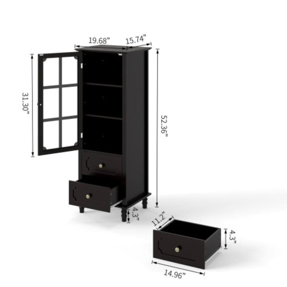 Unbranded 19.68 in. W x 15.74 in. D x 52.36 in. H Bathroom Black Linen Cabinet (2)