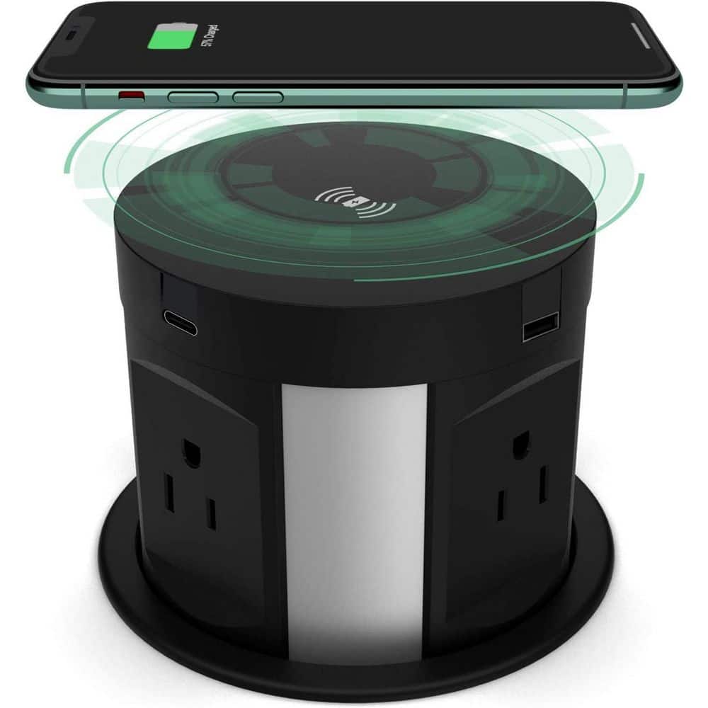 OBJLGEV Automatic Pop Up Outlet 4-Outlet 2 USB-A Ports 2 USB-C Ports Surge Protector with Wireless Charger Station (3)