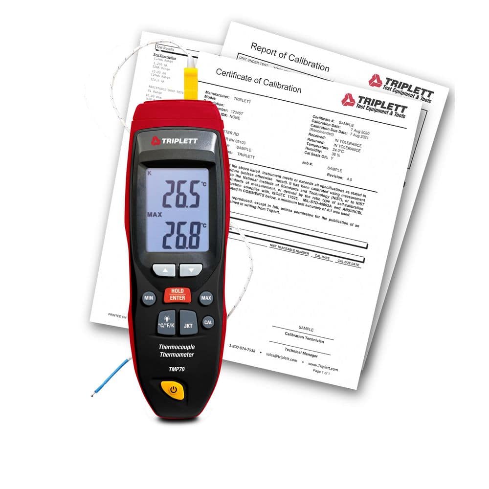 TRIPLETT Single Input Type K, J, T Thermocouple Thermometer with Certificate of Traceability to NIST