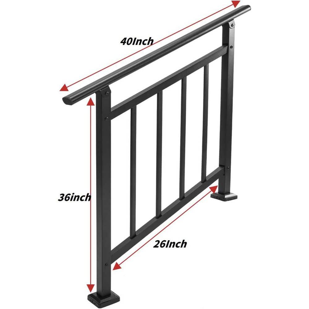 Unbranded 1-3 Steps Black Metal Wrought Iron Handrail for Outdoor Indoor Steps Stair Railing Kit Safe Steady Home Banister (3)