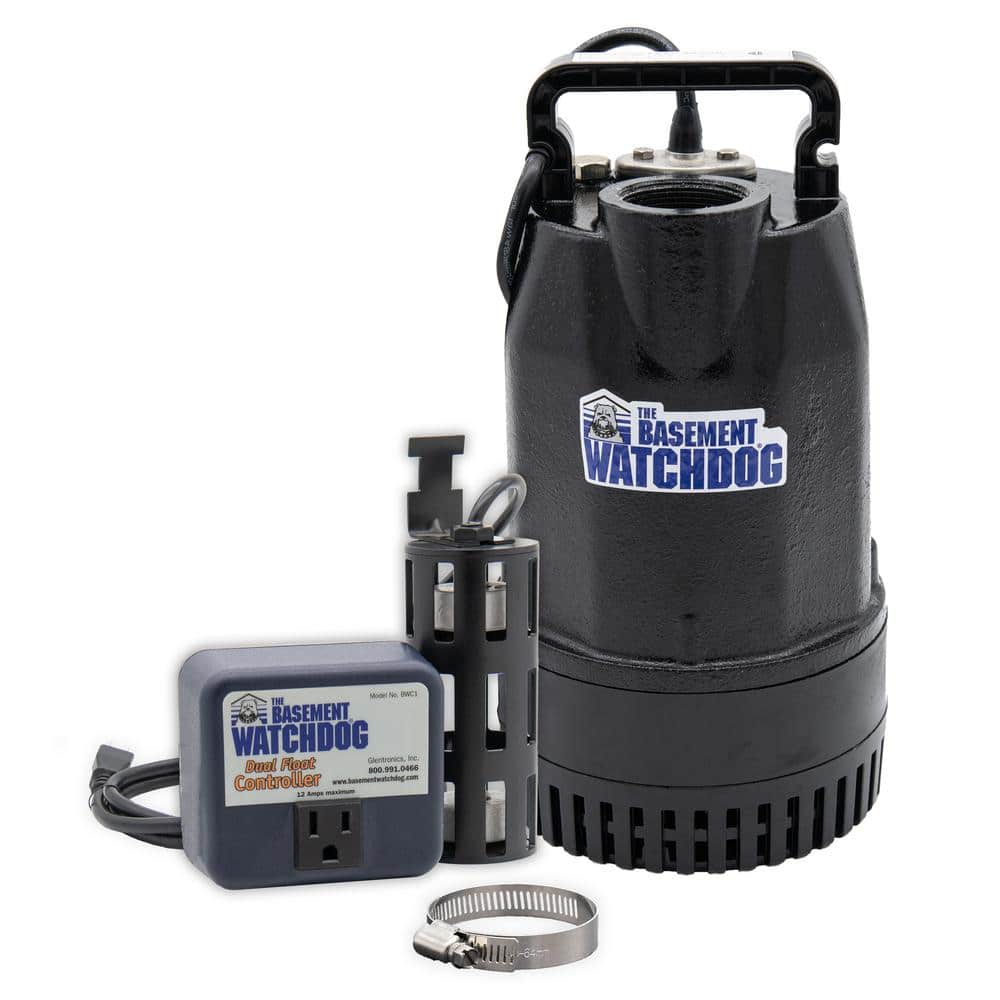 Basement Watchdog HP Cast Iron Submersible Sump Pump with Top Discharge and Caged Dual Float Switch and Controller