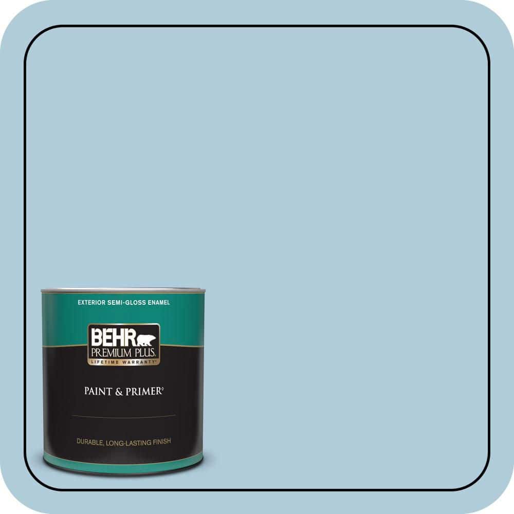 BEHR PREMIUM PLUS 1 qt. #S500-2 Essex Blue Semi-Gloss Enamel Exterior Paint & Primer
