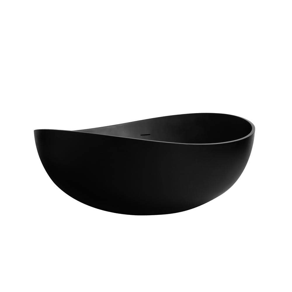 Dimakai 63 in. x 37.4 in. Soaking Double Slipper Bathtub with Center Drain in Black Stone Resin