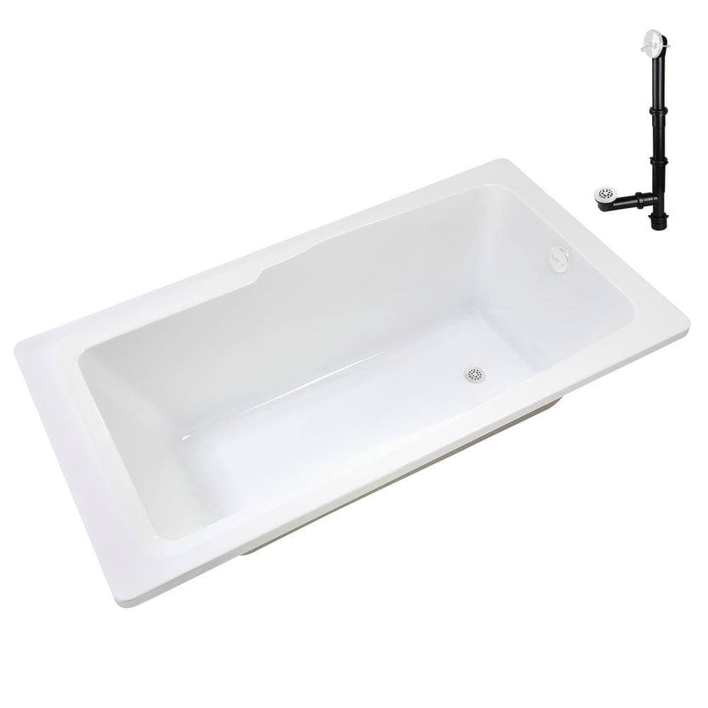 Streamline N-4420-760-WH 66 in. 34 in. Rectangular Acrylic Soaking Drop-In Bathtub, with Drain Glossy White (3)