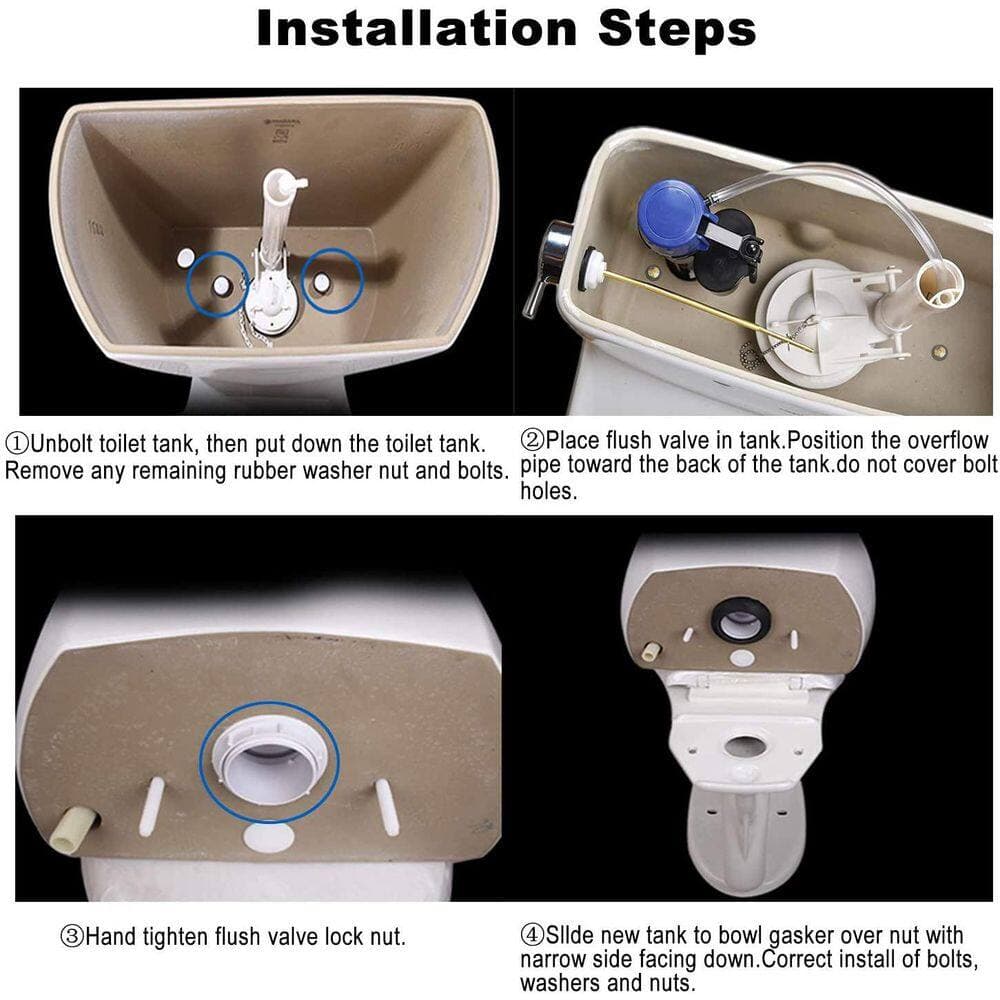 Wudkey 5-Piece 3-Inch Flush Valve Replacement Kit with Gasket and Bolts in White (3)