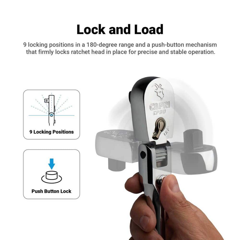 Capri Tools 1/4, 3/8, 1/2 in. Drive Fine 90-Tooth Locking Flex-Head Ratchet Set, Extra Long Chrome Handle (3-Piece) (2)