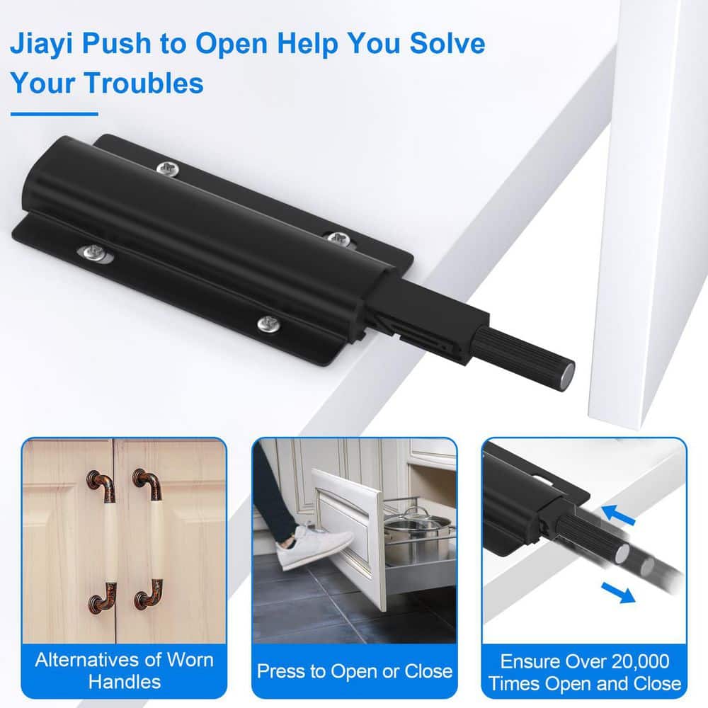Numhew 4-Piece Magnetic Push Close Cabinet Latch, Push Open Door Latch for Drawer Closure Push Catch Press Out Black (3)
