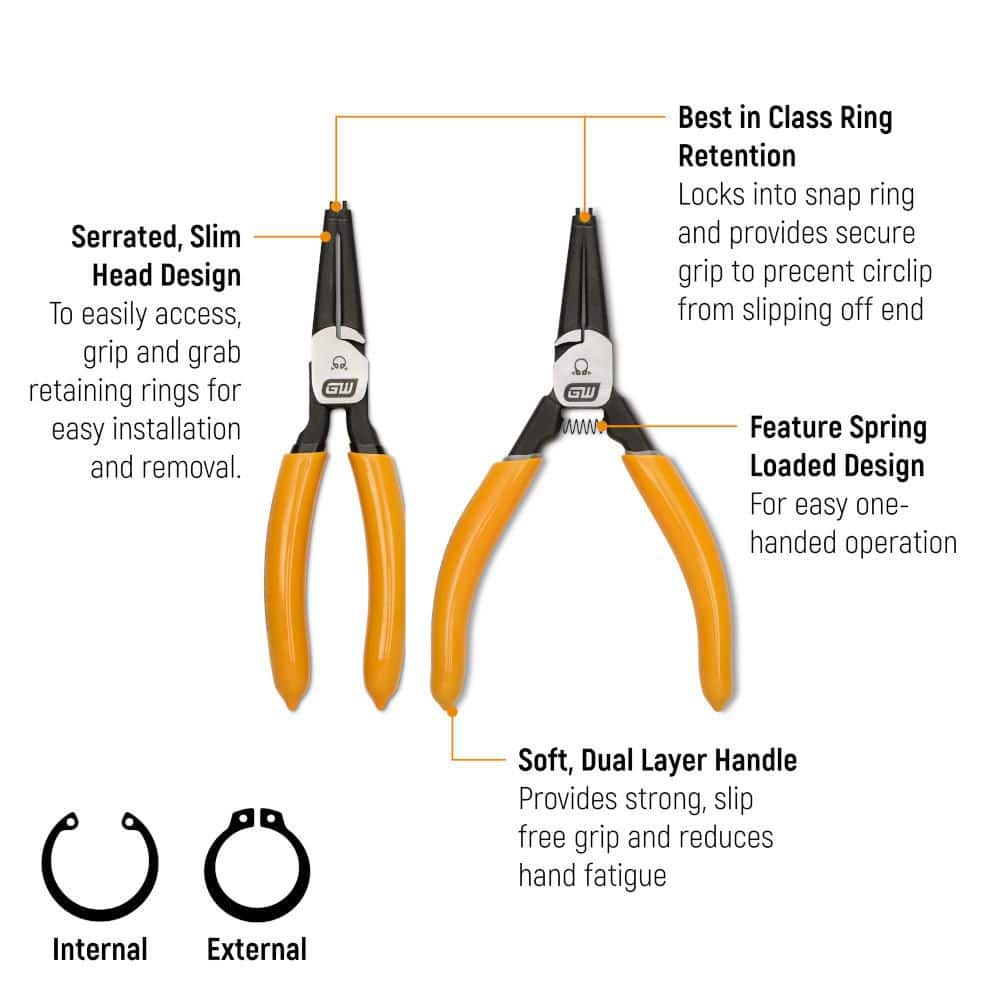 GEARWRENCH 7 in. Straight Fixed Tip Internal Snap Ring Pliers (.07 in. Tip) (2)