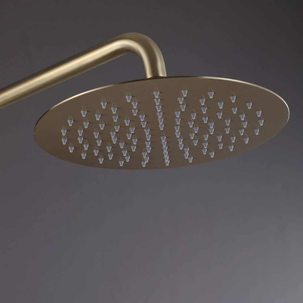 FLG 1-Spray Patterns with 1.8 GPM Round 10 in. Wall Mount Rain Fixed Shower Head Stainless Steel in Brushed Gold (3)