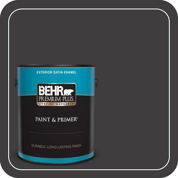 BEHR PREMIUM PLUS 1 gal. #T13-3 Black Lacquer Satin Enamel Exterior Paint & Primer (2)