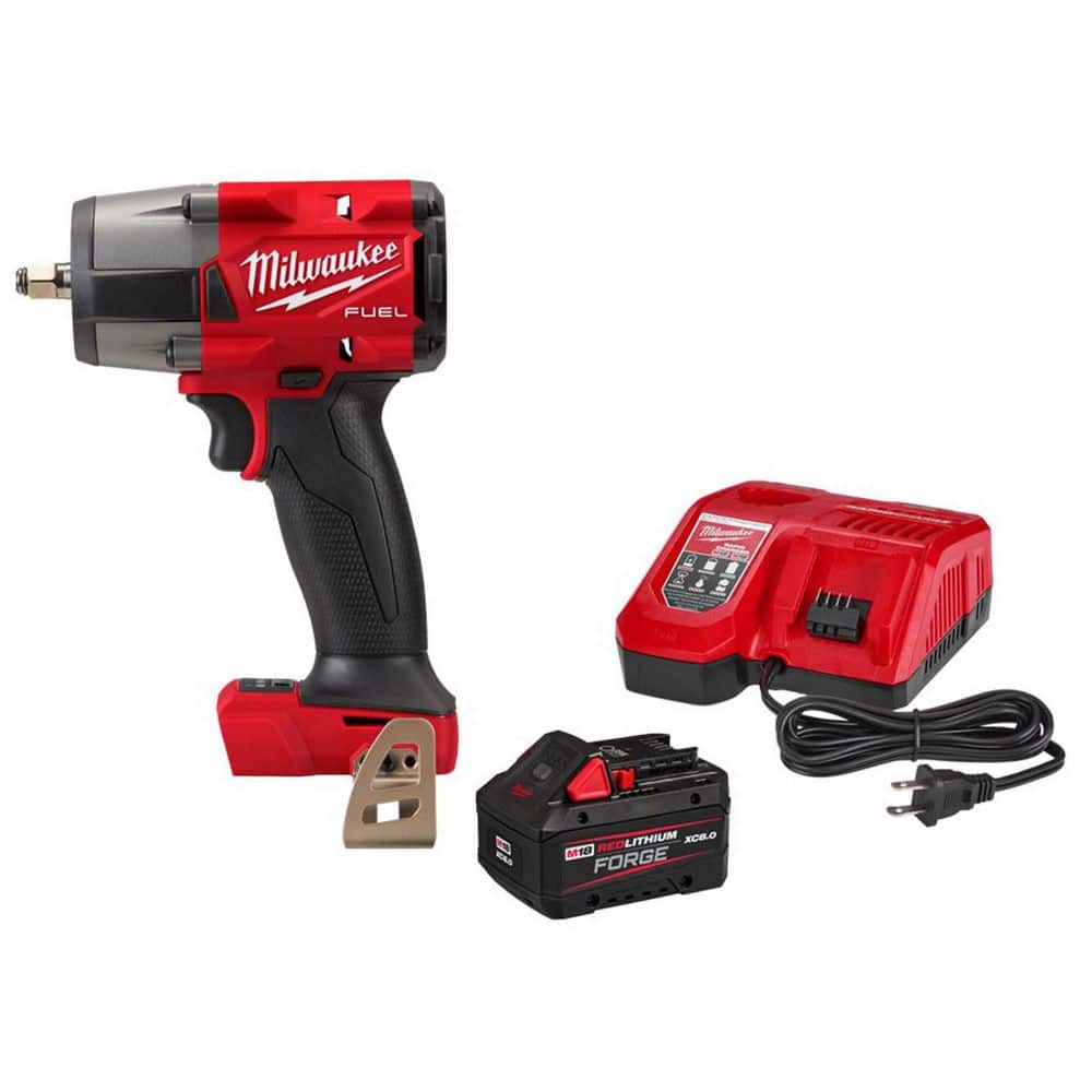 Milwaukee M18 FUEL GEN-2 18V Lith-Ion Mid Torque Brushless Cordless 3/8 in. Impact Wrench w/ FORGE 8. 0Ah Battery & Charger (1)