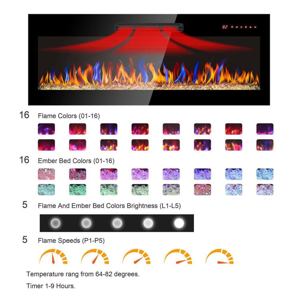 Runesay 60 in. 1400-Watt Black 5000 BTU Recessed Electric Fireplace Utility Convection Infrared Space Heater with Remote (2)