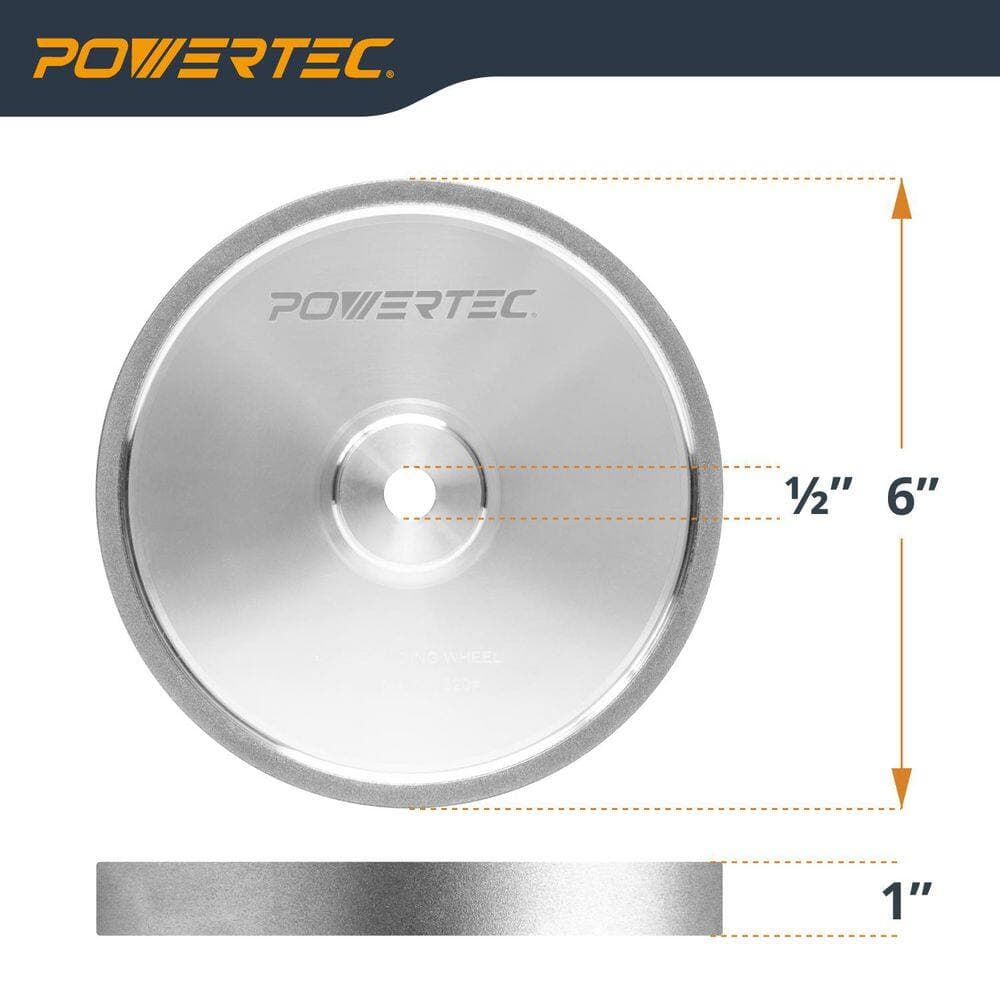 ‎POWERTEC 6 in. x 1 in. W, 1/2 in. Arbor, CBN Bench Grinding Wheel, 320 Grit for Sharpening HSS Tool/Lathe Tool for Bench Grinder (3)