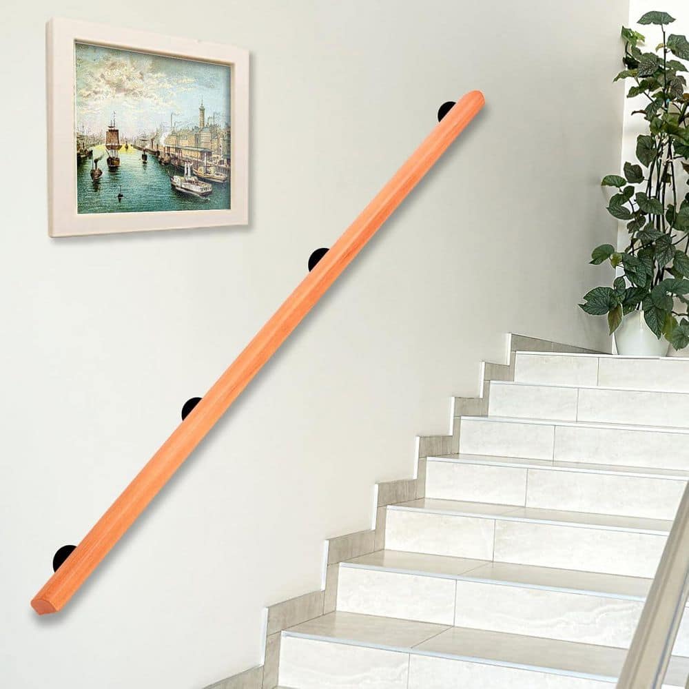 Afoxsos Wood Stair Railing 5 ft. Wall Mounted Non-Slip Handrail Kit for Indoor Stairs Safety Support for Home Loft Corridor (2)
