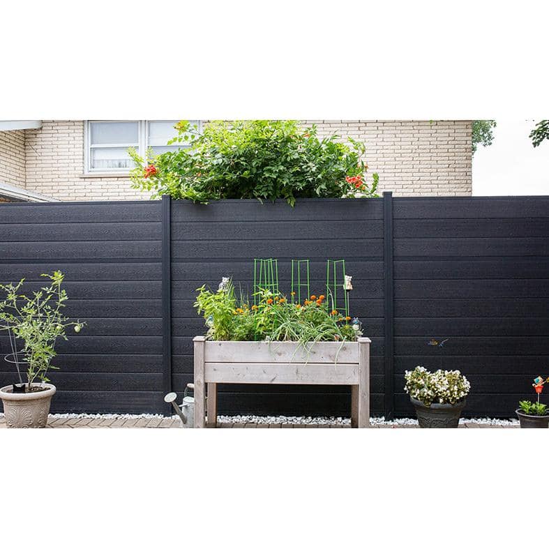 Slipfence 8 ft. H x 6 ft. W x 1 in. Thick Charcoal - Dark Grey - Composite Tongue and Groove Horizontal Fence Panel (2)