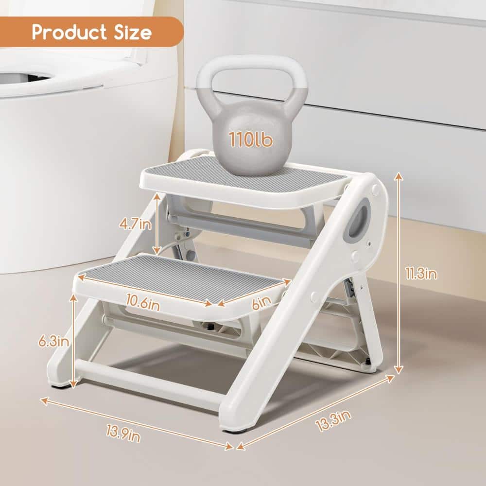 Unbranded Foldable 2 Step Stool with Non Slip Feet Wide Stable Base Easy Carry Handle Space Saving Lightweight Design (3)