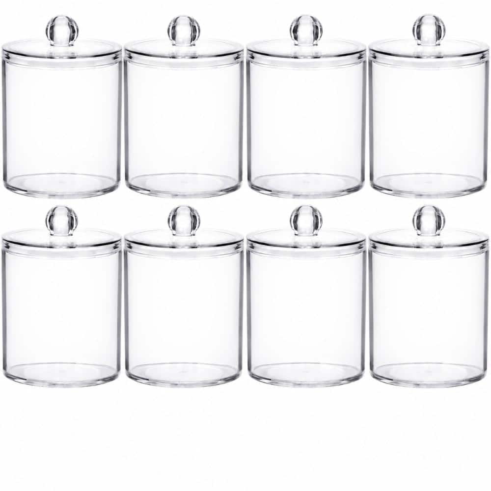 Unbranded 8 Pack Clear Acrylic Qtip Holder Dispenser with Lids and Labels for Cotton Swabs - Bathroom Vanity Jars (1)