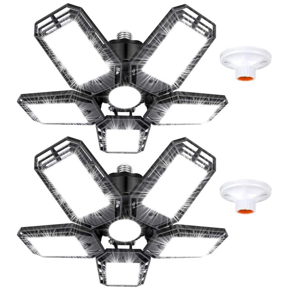 BIBIVIS 2 Pack Ceiling LED Shop Light 160W 16000 LM 6500K LED Light with 5+1 Deformable Panel for Garage Workshop Basement