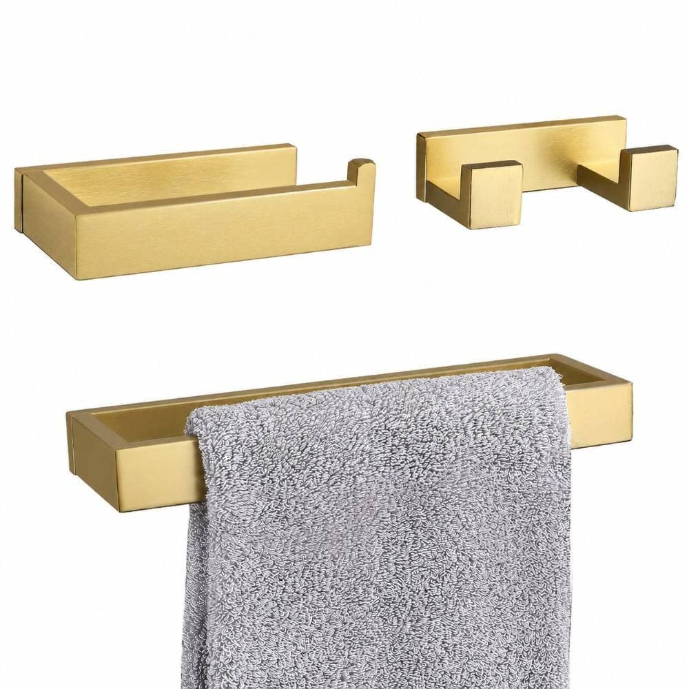 Unbranded Brushed Gold 3-Piece Bathroom Hardware Set: 304 Stainless Towel Holder, Paper Holder, Robe Hook Wall