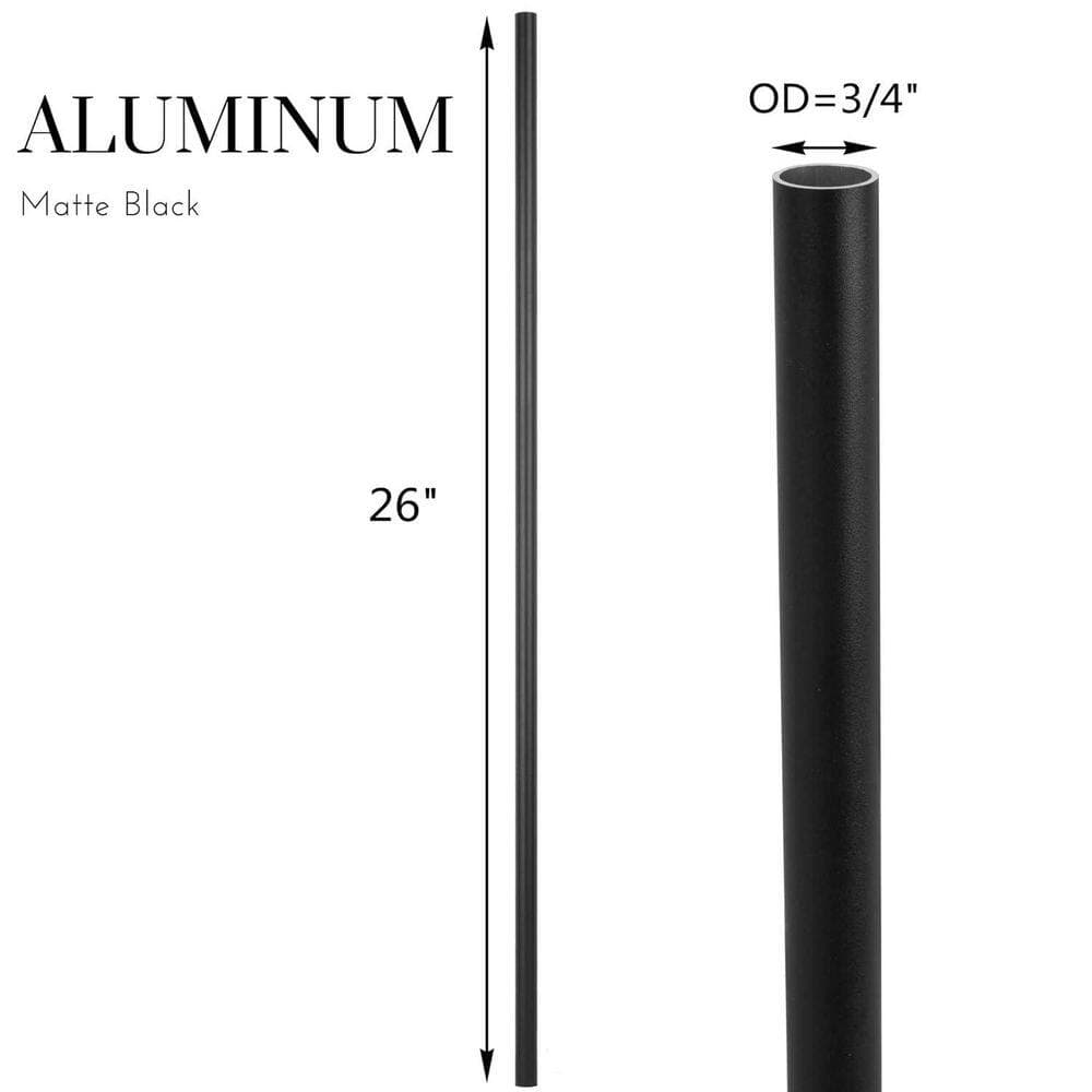 Afoxsos 26 in. H x .75 in. W Matte Black Aluminum Stair Railing Kit (2)
