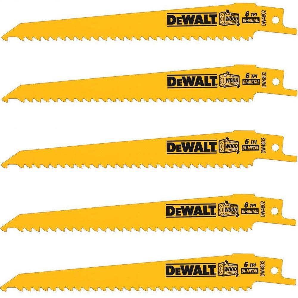 DEWALT 6 in. 6 TPI Taper Back Bi-Metal Reciprocating Saw Blade (5-Pack) (1)