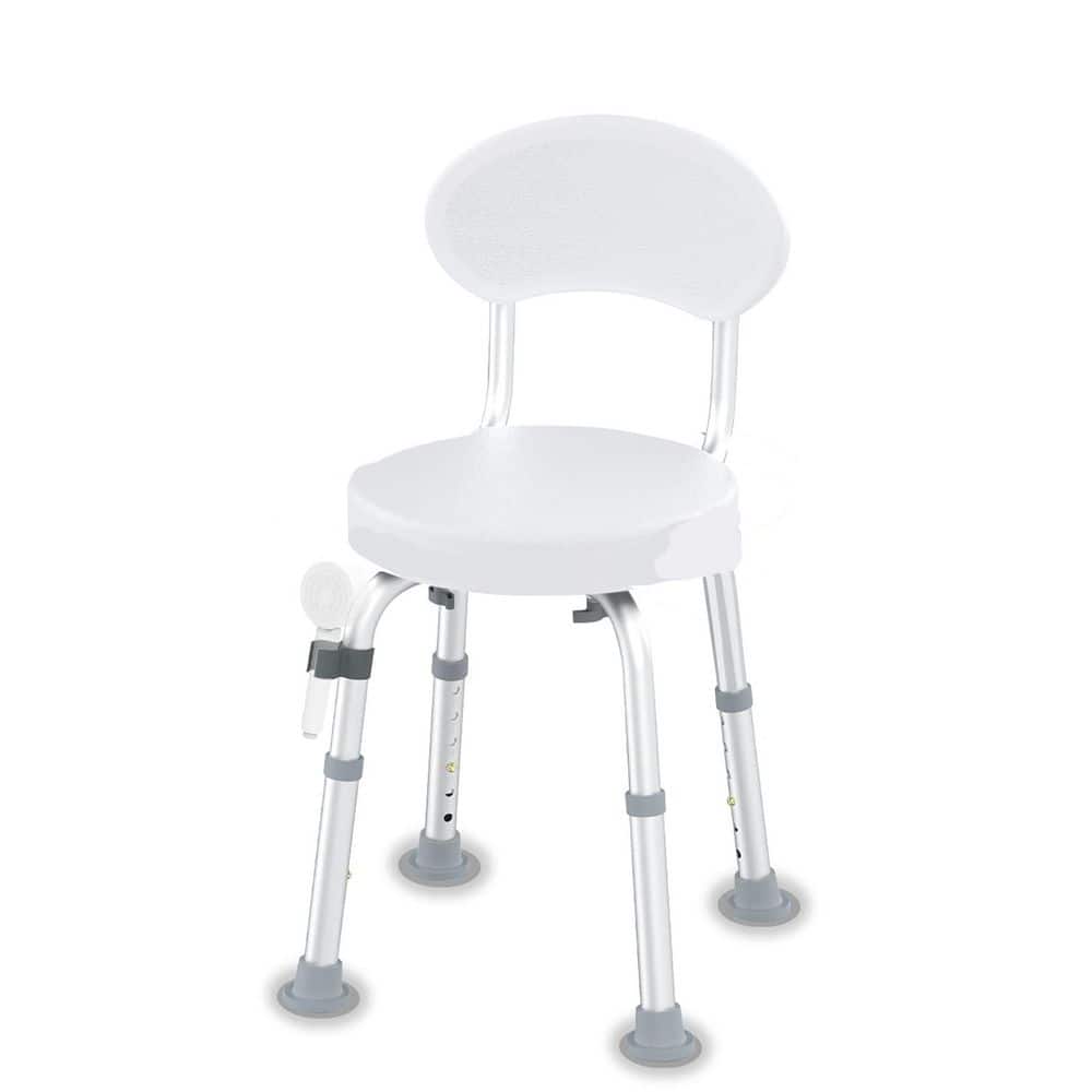 Anqtovp 36in W Freestanding Swivel Shower Chair with Backrest, Height Adjustable Rotating Tub Transfer Bench for Seniors, White (1)