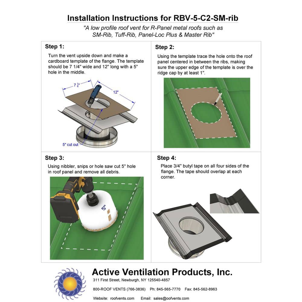 Active Ventilation 5 in. Dia Aluminum Static Roof Vent NFA 19 sq. in. for SM-rib Panel Roofs 2 in. Collar Mill Finish (3)