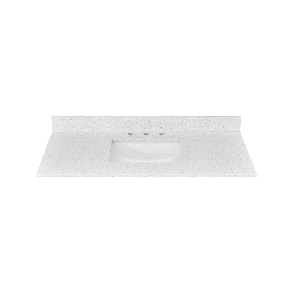 PROOX 48 in. W x 22 in. D Quartz White Rectangular Single Sink Bathroom Vanity Top in Crystal White (1)
