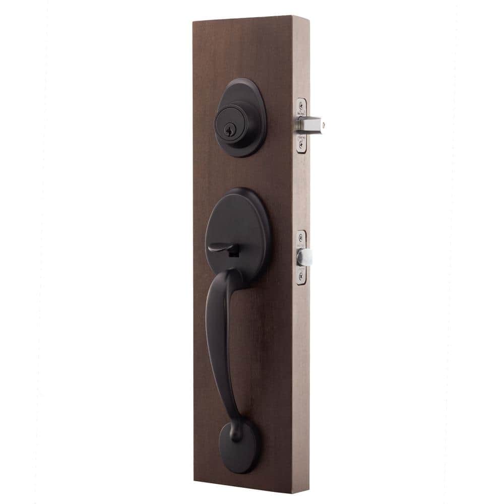 Copper Creek Mid Century Modern Black Door Handleset with Left Hand Scandinavian Handle Trim (2)