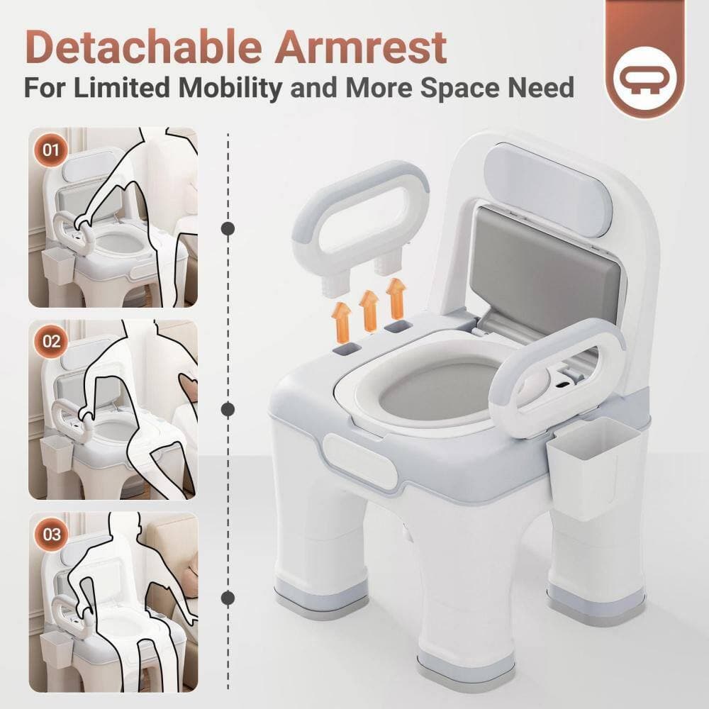 Numhew Heavy Duty Toilet Safety Frame, 17 in. Wide Toilet Seat 3-Level Height Adjustable, Detachable Armrests 900 lbs. Capacity (3)