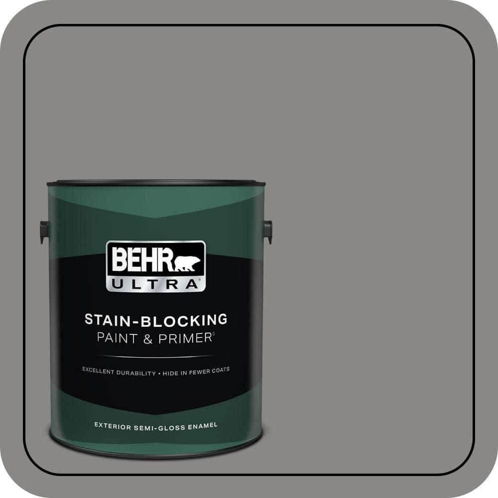 BEHR ULTRA 1 gal. #PPU26-04 Falcon Gray Semi-Gloss Enamel Exterior Paint & Primer