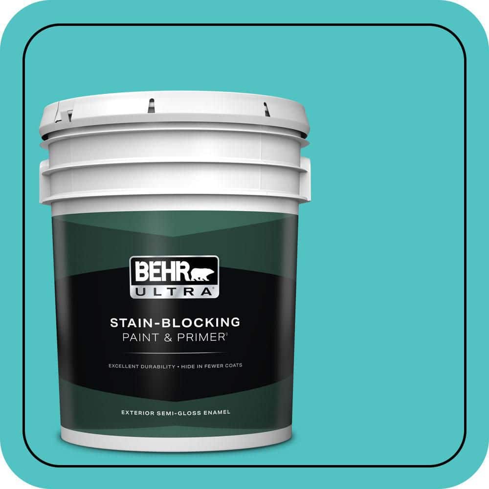 BEHR ULTRA 5 gal. #500B-4 Gem Turquoise Semi-Gloss Enamel Exterior Paint & Primer