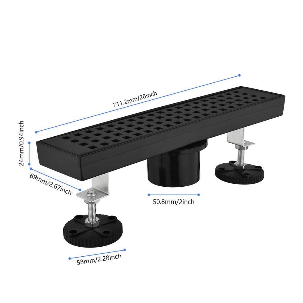 Tahanbath 12 in. Linear Shower Drain with Removable Quadrato Pattern Grate, 304 Stainless Shower Drain in Matte Black (2)