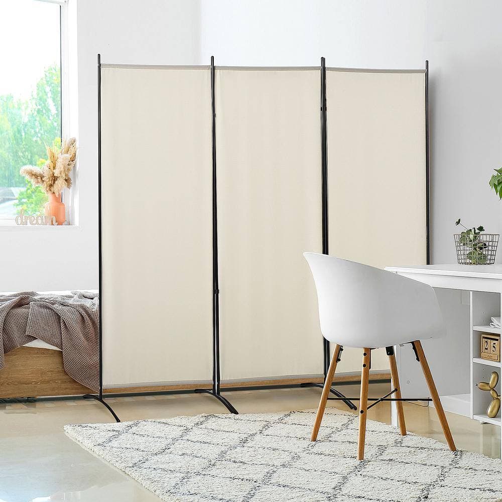 LuckByte 3-Panel 6 ft. Room Divider Folding Privacy Screen Separator Partition Wall in Beige (2)