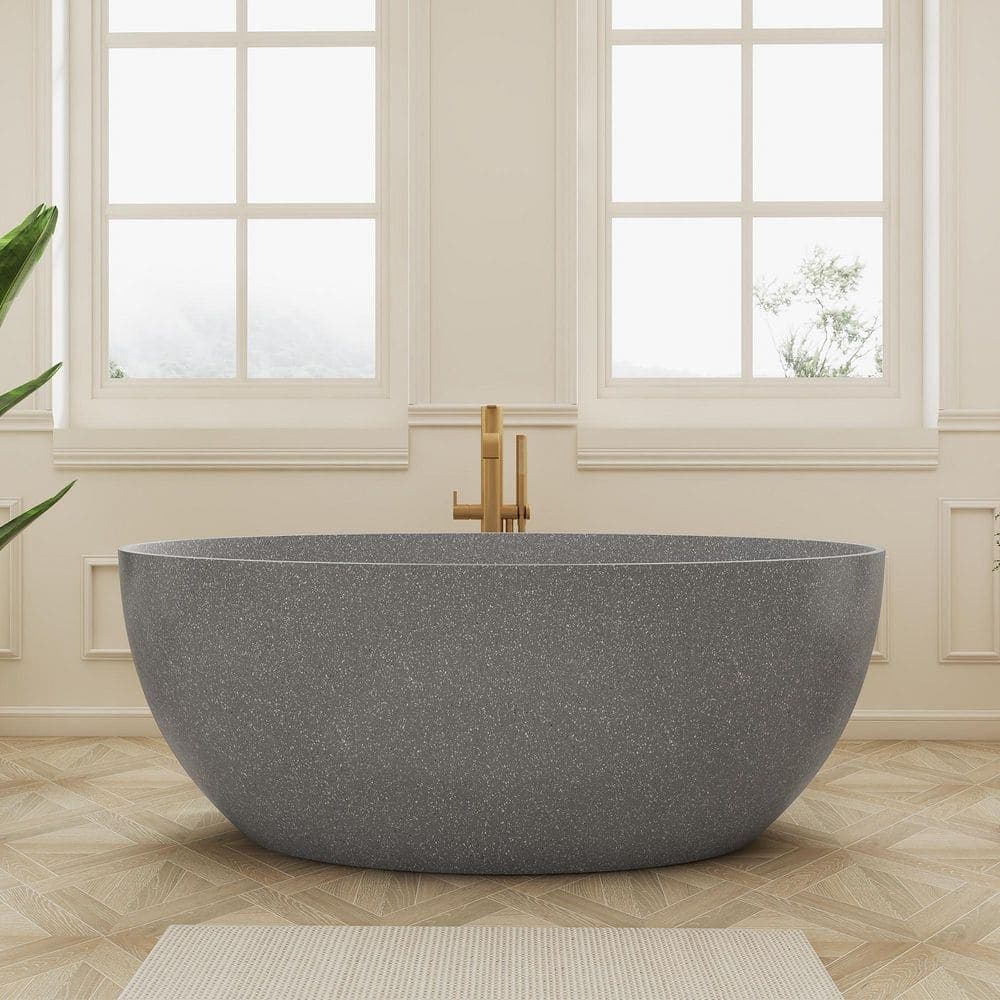 SJ STAR&JANE 63 in. x 30.7 in. Freestanding Soaking Bathtub with Center Drain in Gray (1)