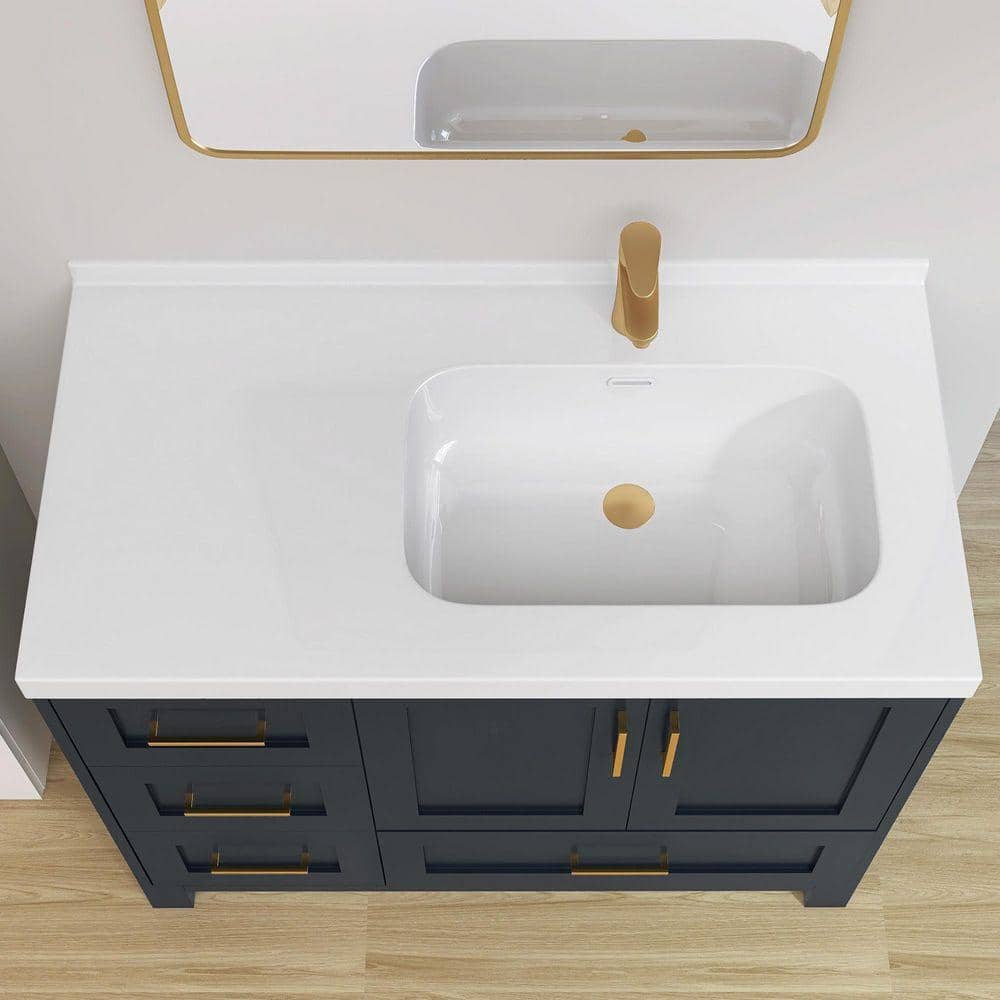 NTQ 42 in. W x 22 in. D Solid Surface White Vanity Top Bathroom Rectangular Single Sink Vanity Top in Glossy White (2)