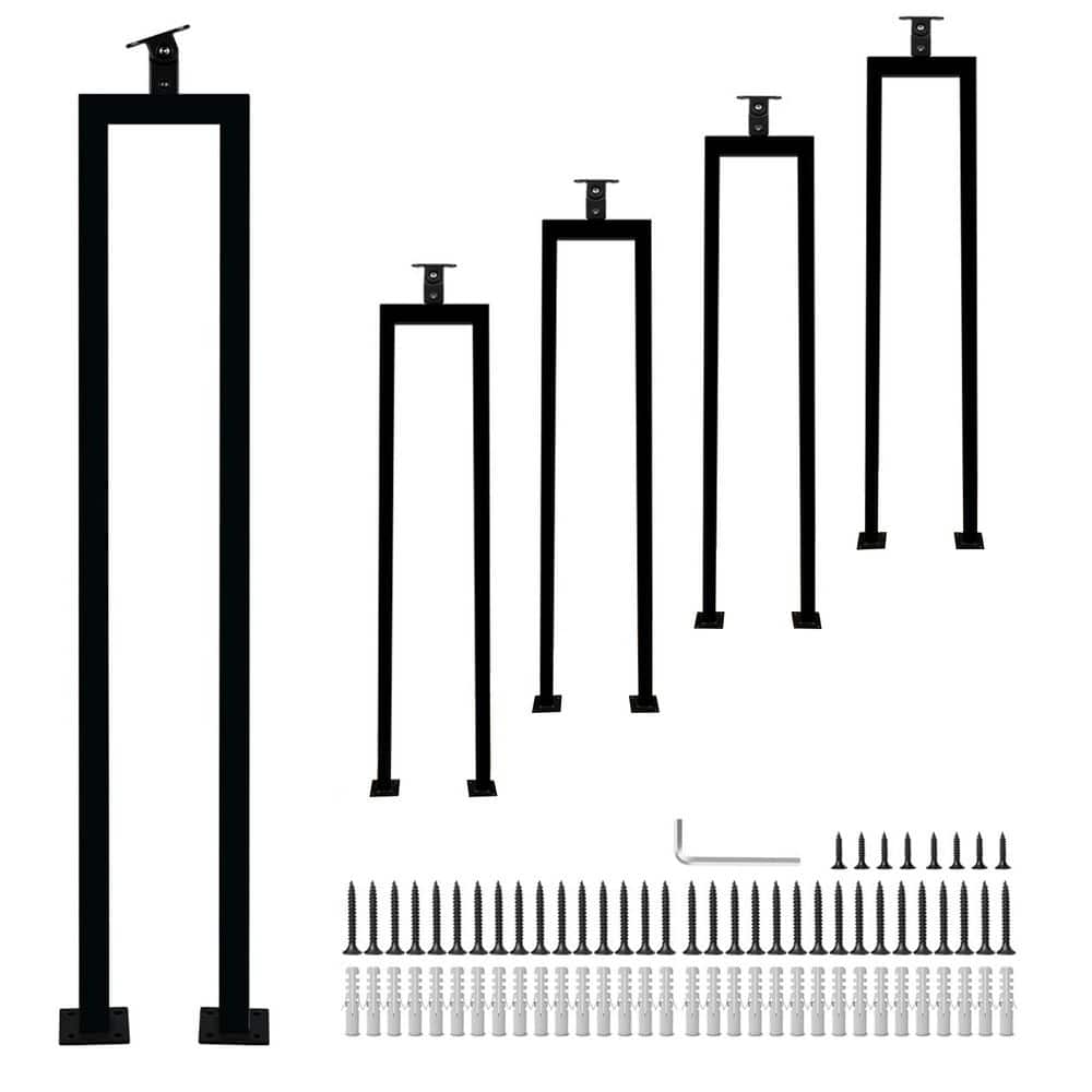 Unbranded 4 Pack Matte Black Iron Handrail with Modern U-Shaped Balusters Adjustable Top Plate for Indoor Stairs (1)