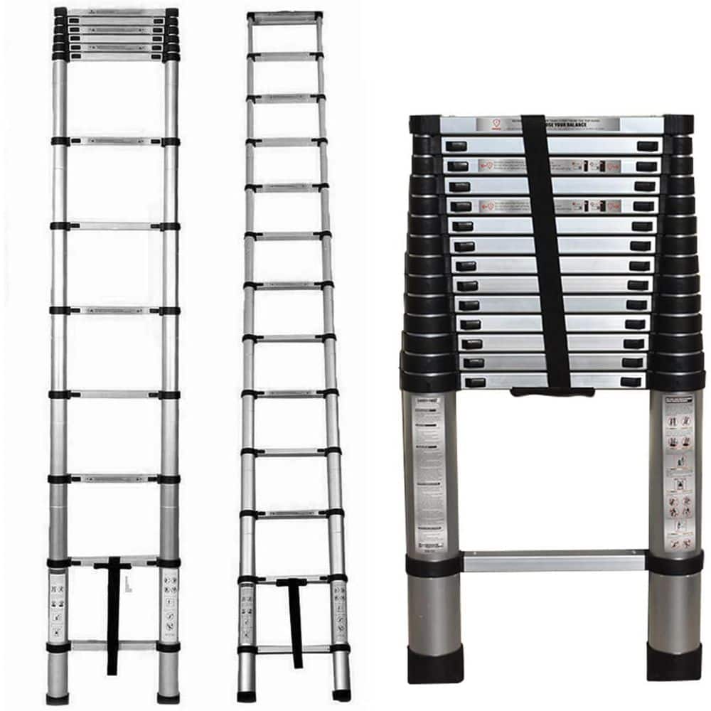 Unbranded 14.5 ft. Aluminum Telescopic Ladder, 330 lbs. Capacity, Collapsible Extension Ladder for Household and Outdoor Use (3)