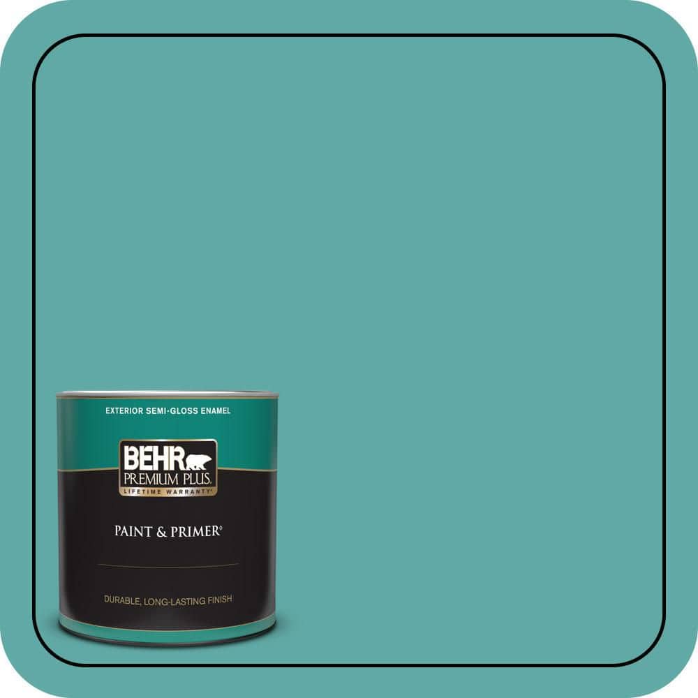 BEHR PREMIUM PLUS 1 qt. #500D-5 Teal Zeal Semi-Gloss Enamel Exterior Paint & Primer