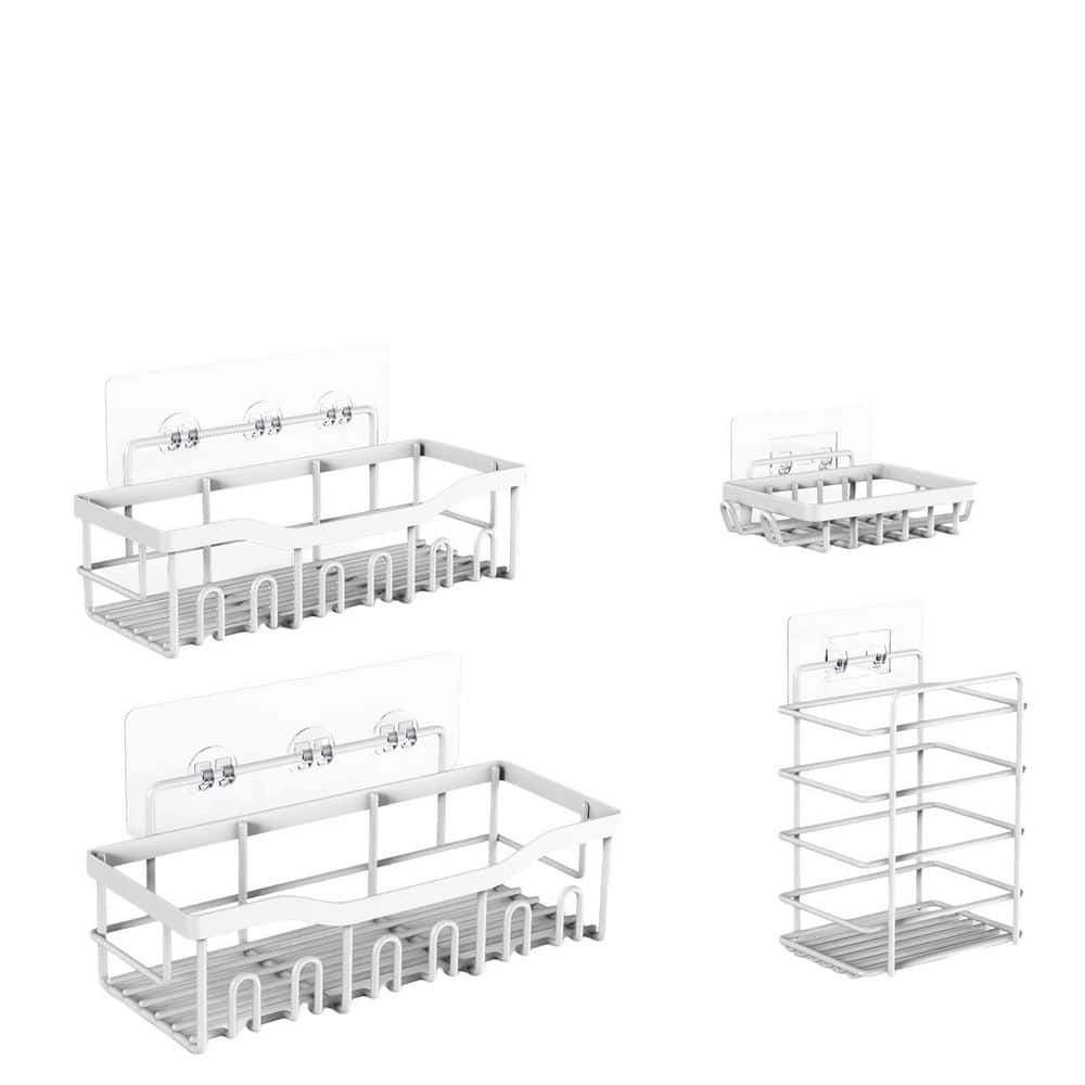 Wudkey 12.72 in. W x 4.13 in. H x 5.5 in. D Stainless Steel Rectangular Adhesive Shower Shelf in White, 40 lbs. Bearing Weight (1)