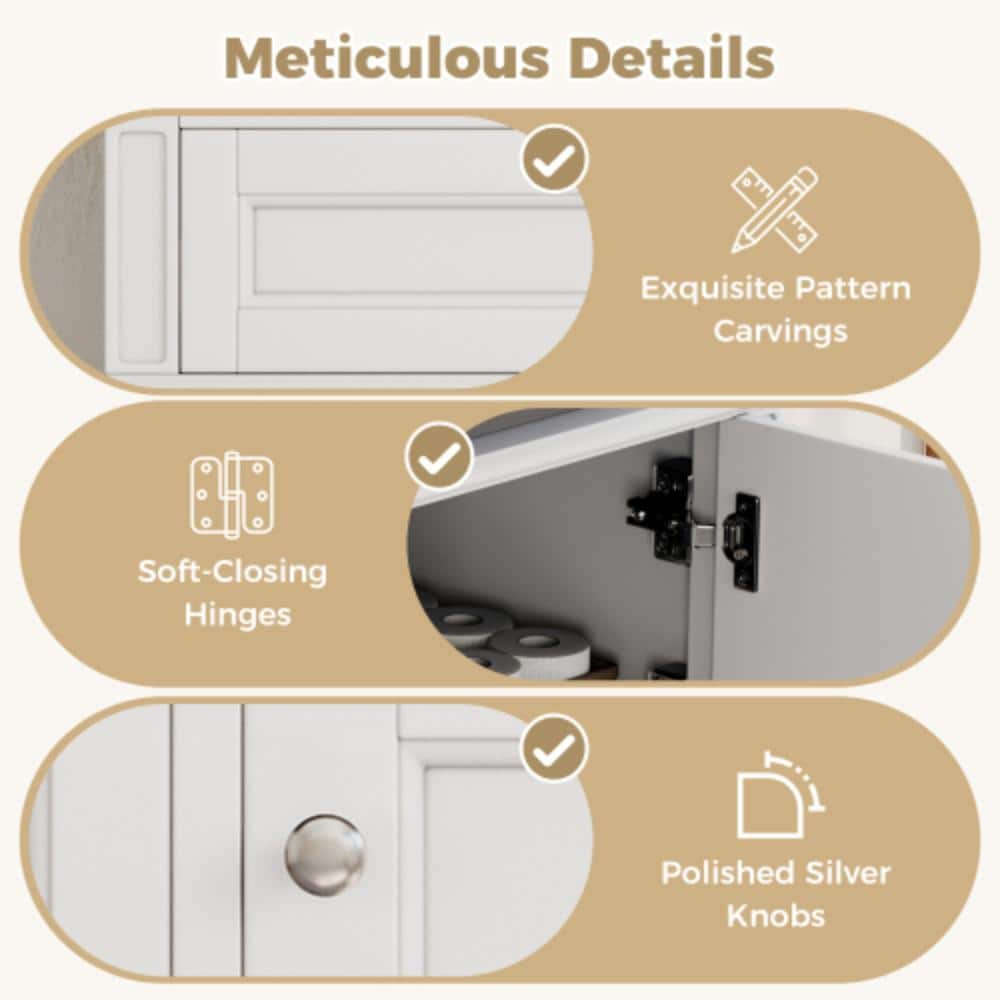 Unbranded 36 in. W x 18.3 in. D x 20 in. H Bathroom White Linen Cabinet (3)