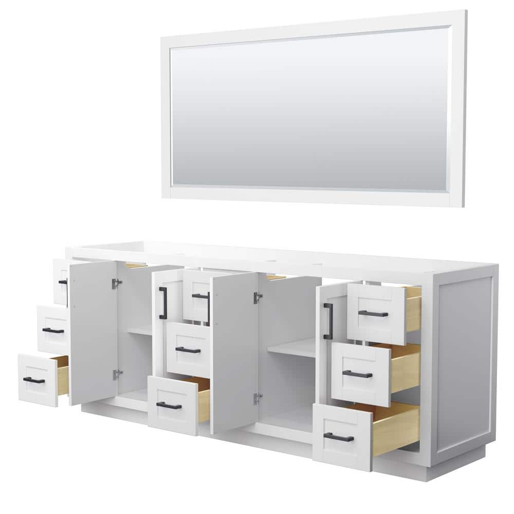 Wyndham Collection Miranda 83.25 in. W x 21.75 in. D x 33 in. H Double Sink Bath Vanity Cabinet without Top in White with 70 in. Mirror (2)