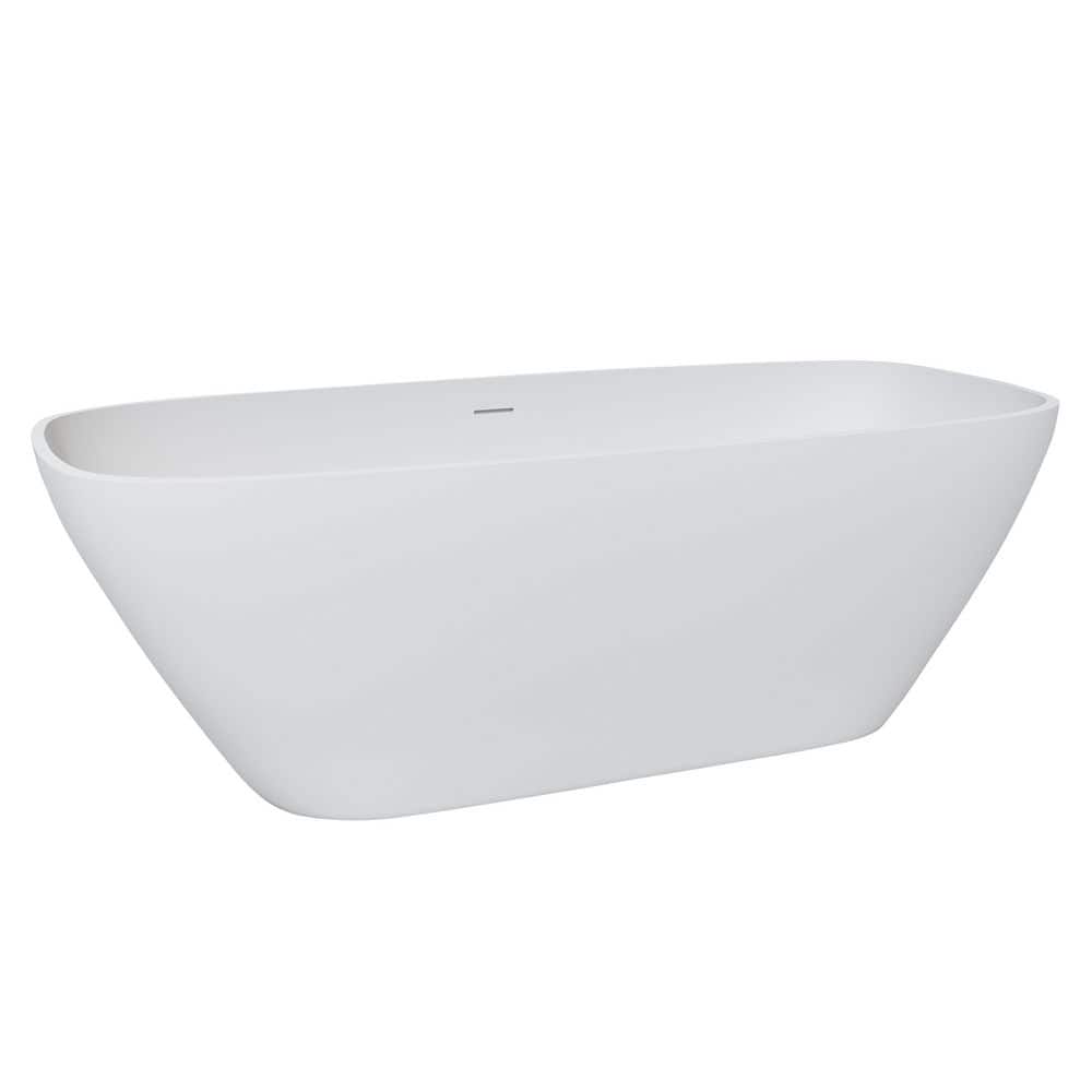 LIVACA 66.9 in. x 29.5 in. Deep Soaking Solid Surface Bathtub with Slip-Resistant Bottom in Matte White (1)