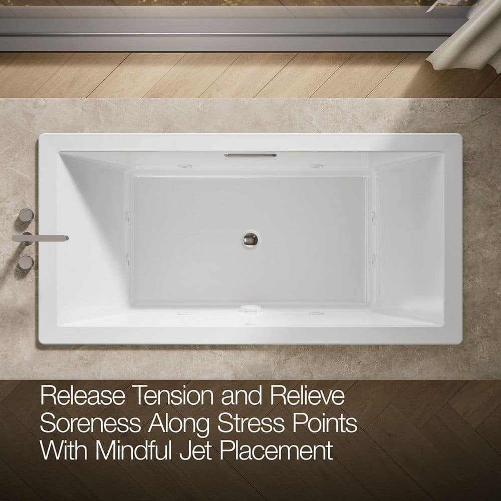 KOHLER Underscore 72.19 in. x 36 in. Rectangular Whirlpool Bathtub with Center Drain in White (2)