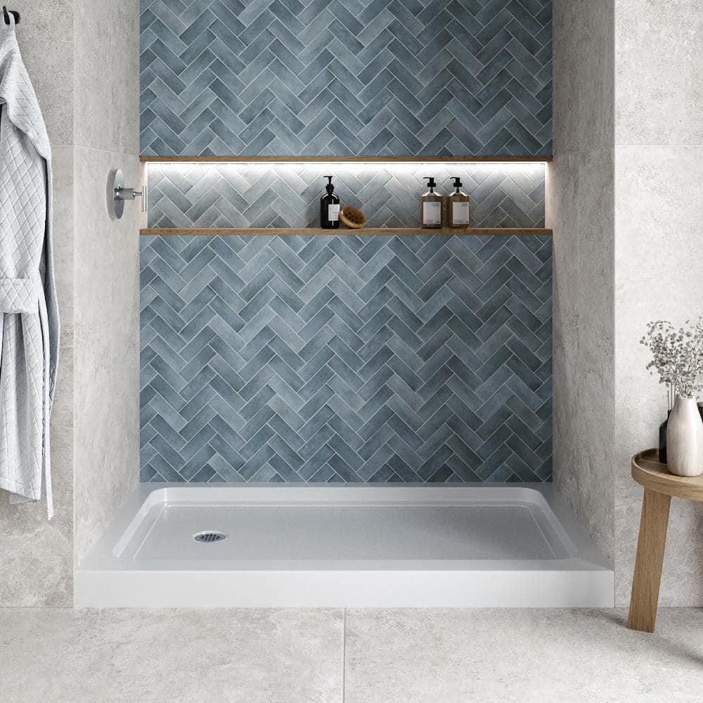 Streamline GB-519-80 60 in. L x 36 in. Alcove Acrylic Shower Pan Base in Glossy White with Right Drain, ABS Drain Included (2)